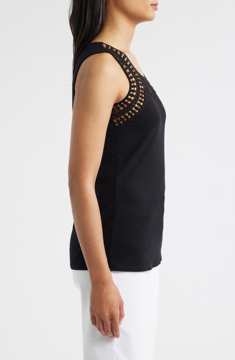 Loveappella Guipure Lace Accent Scoop Neck Tank, Alternate, color, Black