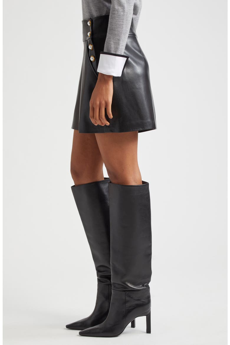 Donald Side Button Faux Leather Miniskirt, Alternate, color, BLACK