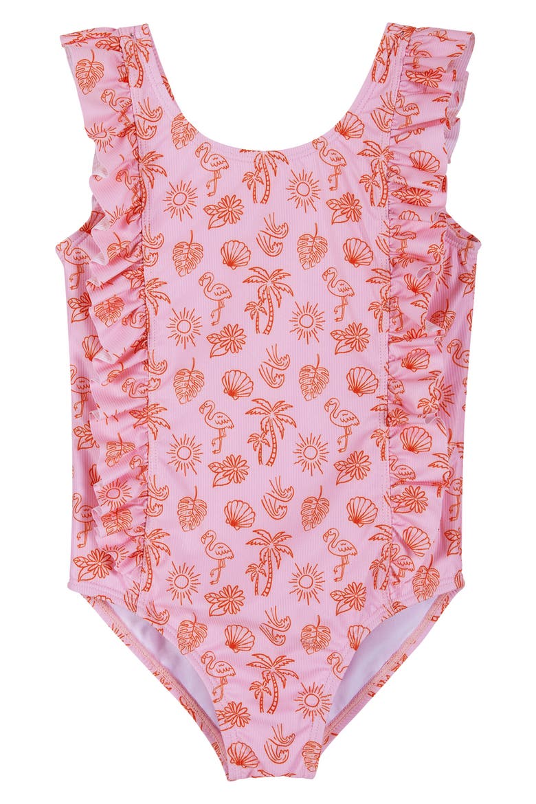 Kids' Beach Icon Ruffle One-Piece Swimsuit, Main, color, PINK BEACH