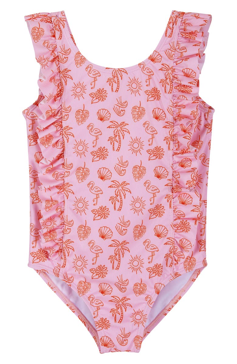 Andy & Evan Kids' Beach Icon Ruffle One-Piece Swimsuit, Main, color, Pink Beach