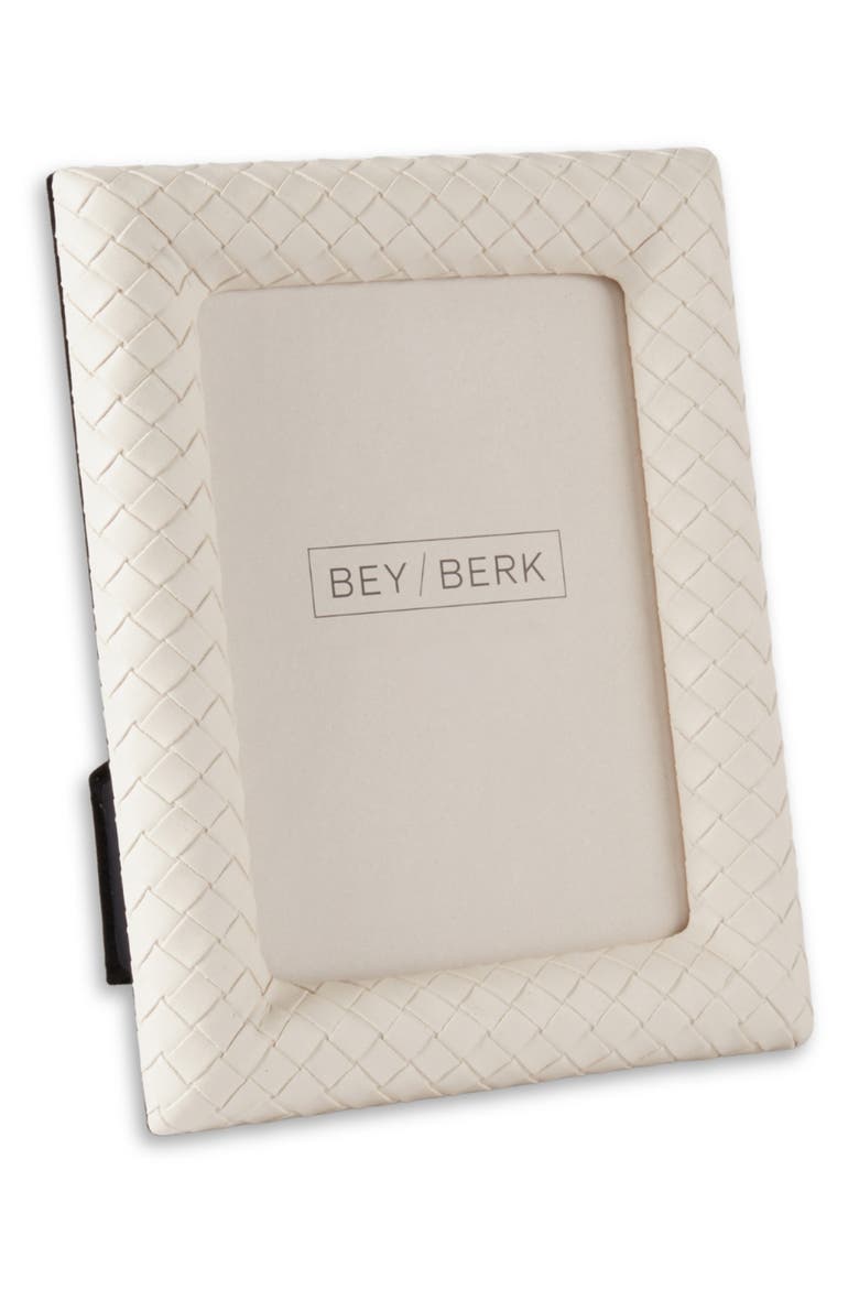 Woven Leather Picture Frame, Main, color, IVORY