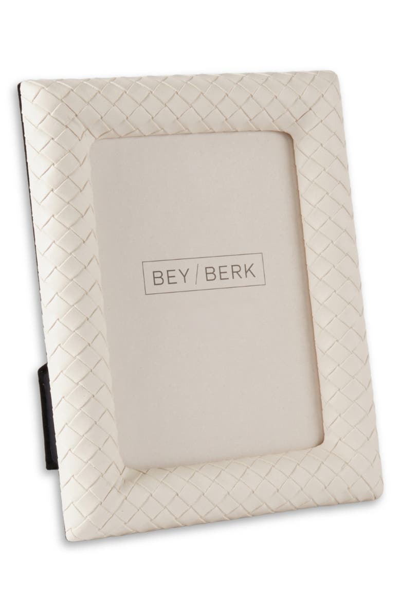 Bey-Berk Woven Leather Picture Frame, Main, color, Ivory