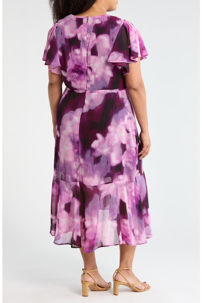 Flutter Sleeve Faux Wrap Dress, Alternate, color, RAISIN MULTI