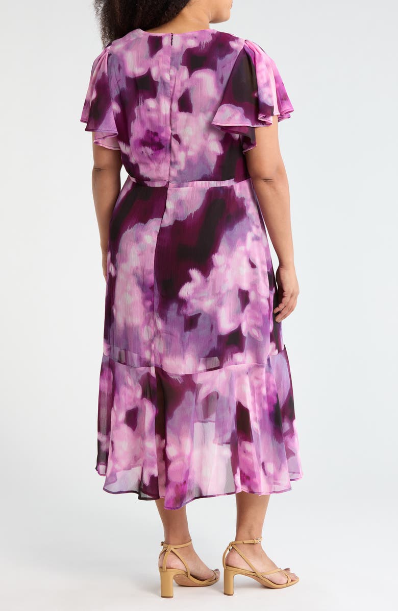 DKNY Flutter Sleeve Faux Wrap Dress, Alternate, color, Raisin Multi