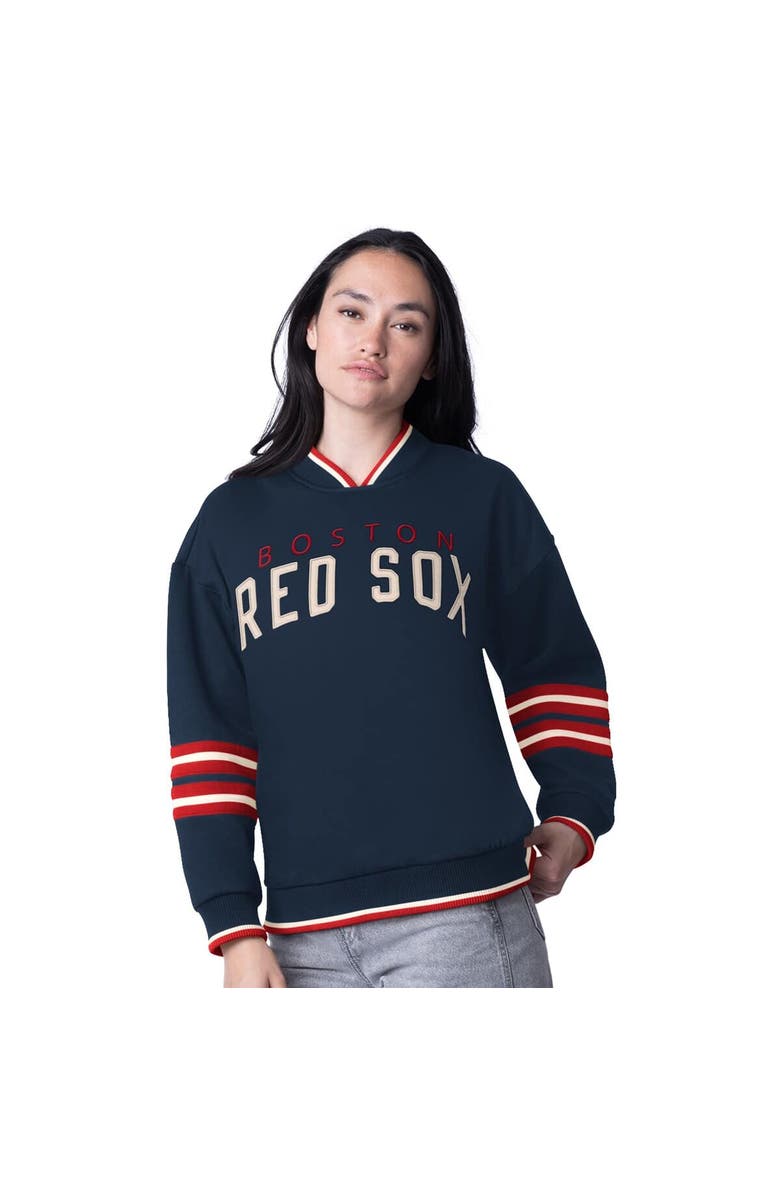 STARTER Women's Starter Navy Boston Red Sox Wild Card Oversized Pullover Sweatshirt, Main, color,