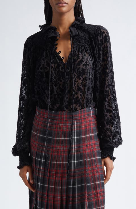 Paisley Flocked Bishop Sleeve Top