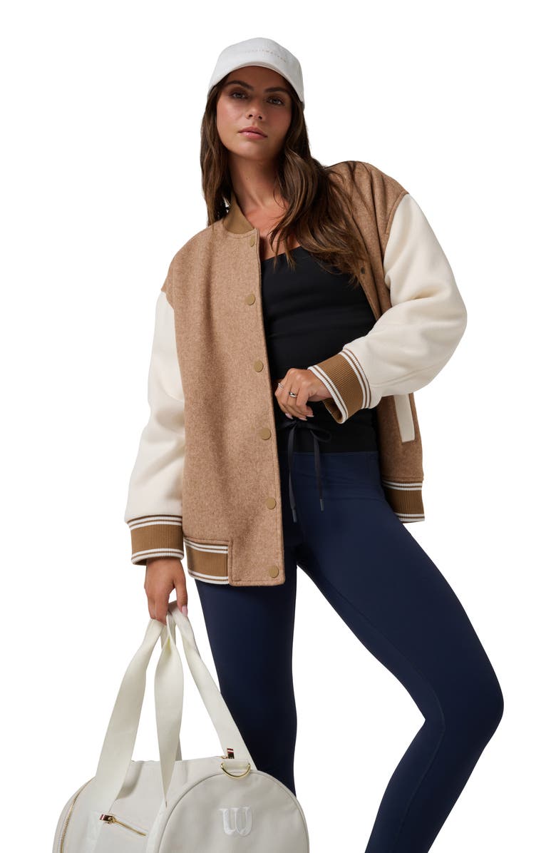 TravisMathew Clubside Varsity Bomber Jacket, Alternate, color, Heather Chestnut Multi