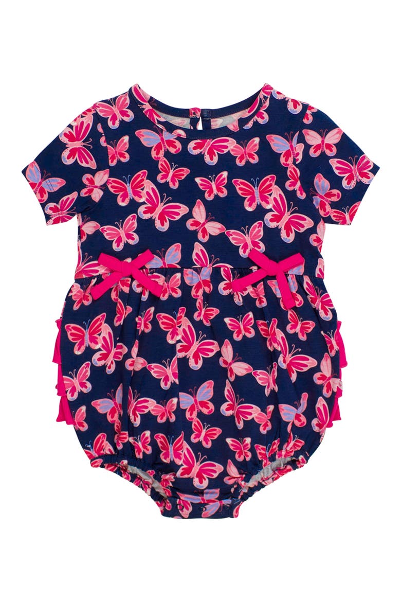 Butterfly Bliss Ruffle Cotton Bubble Romper, Main, color, BLUE