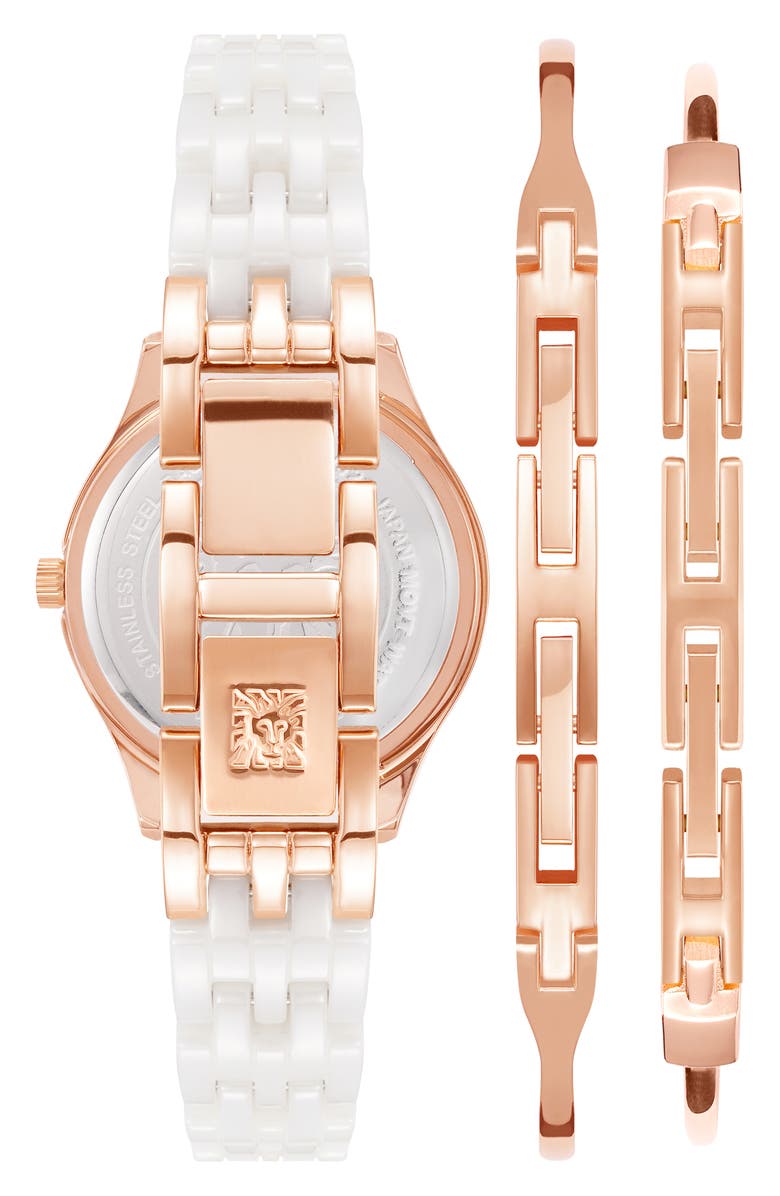 Anne Klein Crystal Embellished Three-Hand Quartz Ceramic Bracelet Watch & Bracelet Set, Alternate, color, 