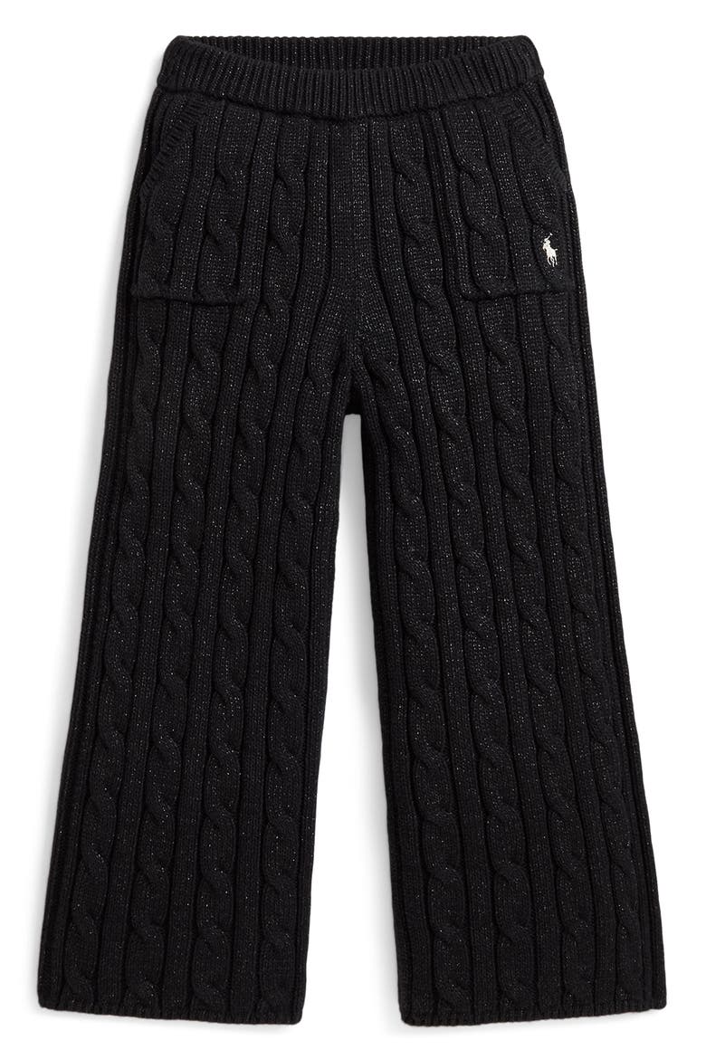 Kids' Metallic Cable Knit Wide Leg Sweater Pants, Main, color, BLACK