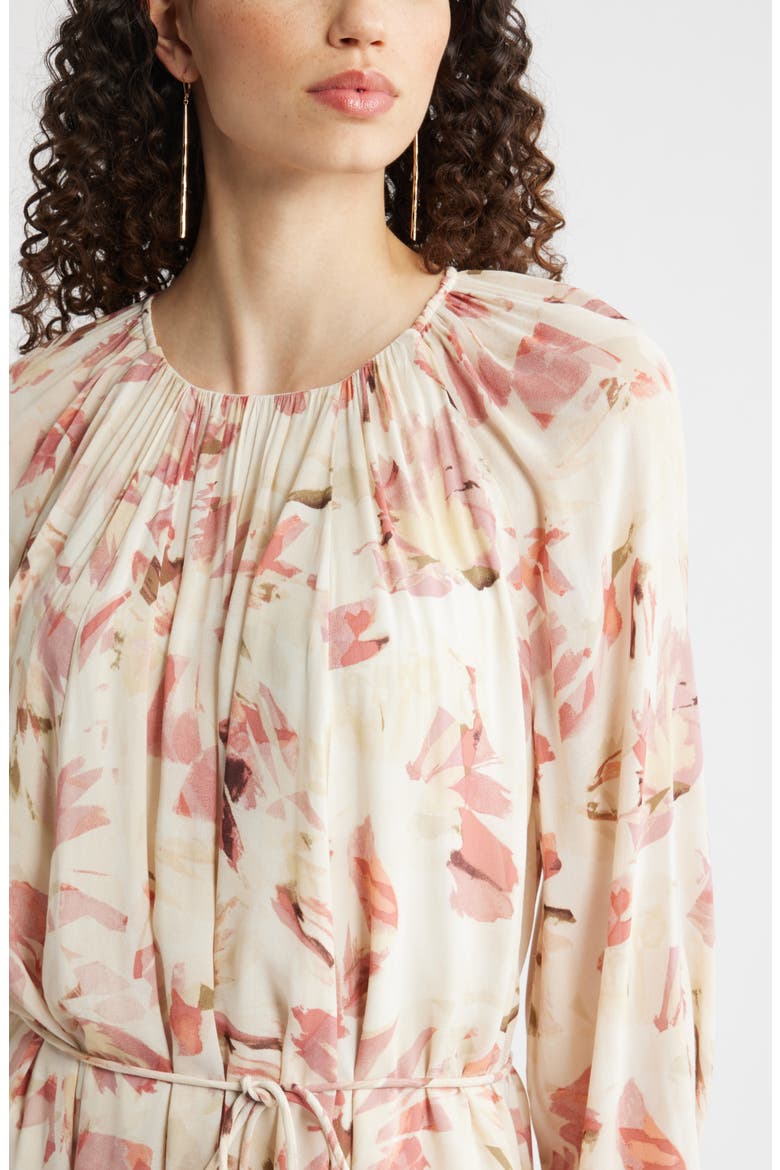 Floral Print Long Sleeve Minidress, Alternate, color, IVORY-PINK CANVAS BLOOM