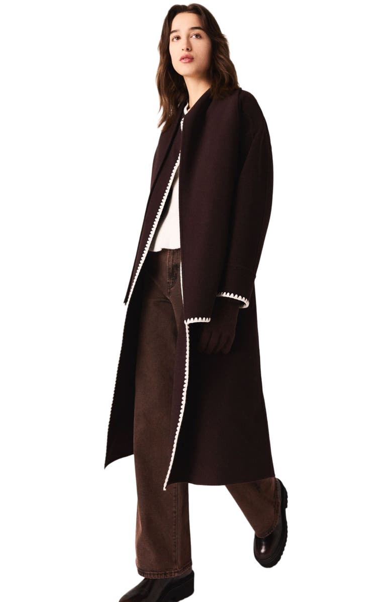 maje Embroidered double-faced coat, Alternate, color, Dark Brown