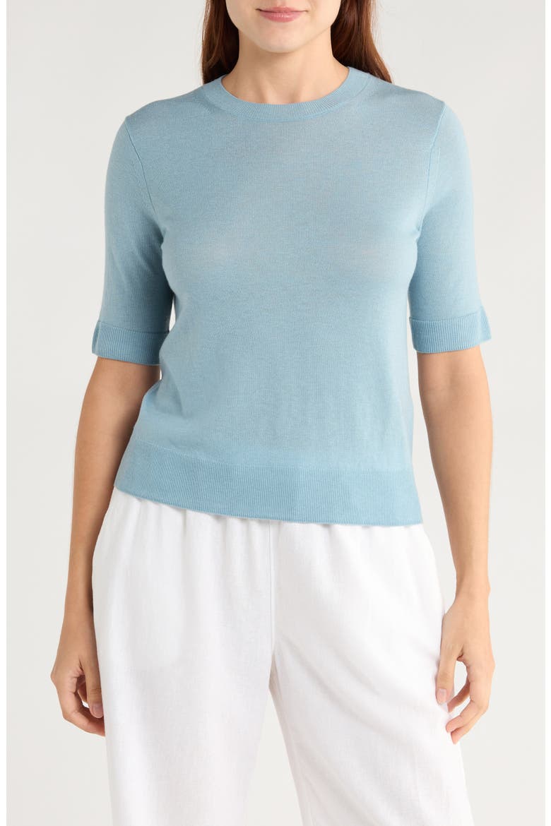 Short Sleeve Wool Blend Sweater, Main, color, TOPAZ