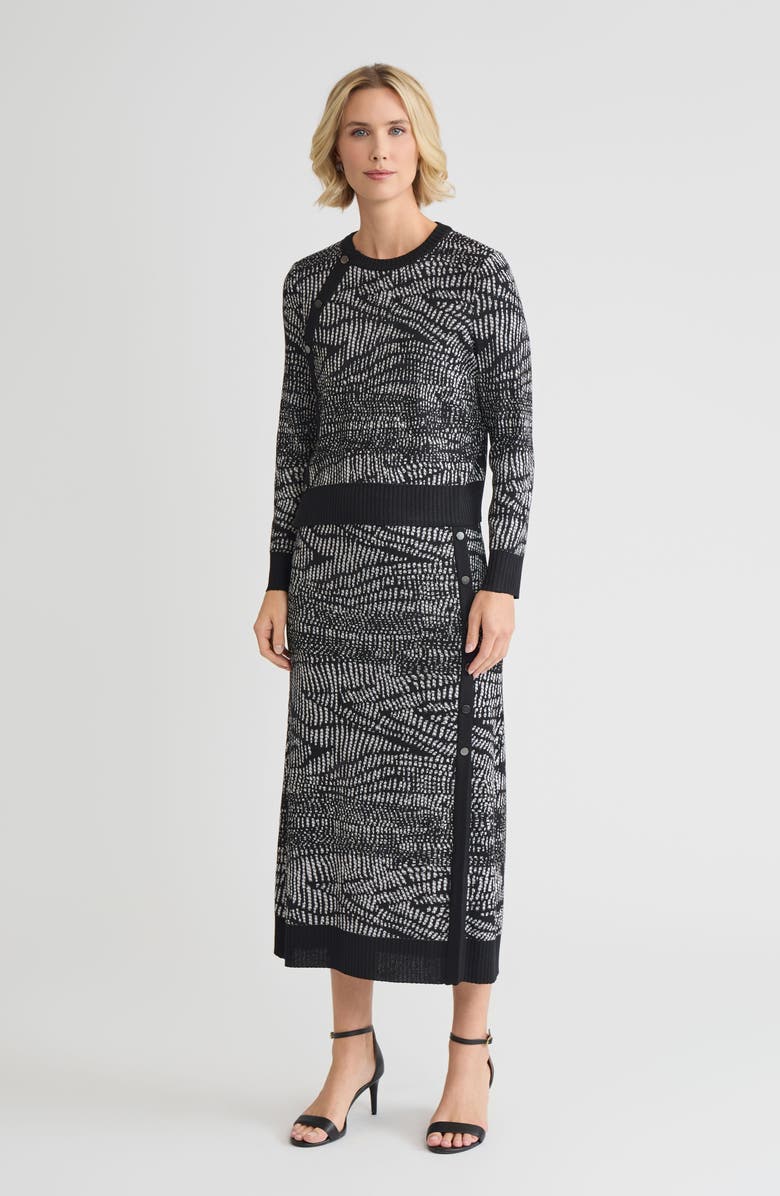 Misook Abstract Animal Print Soft Knit Sweater, Alternate, color, Black/White