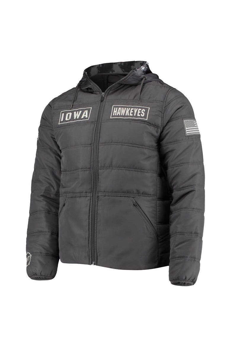 Men's Colosseum Charcoal Iowa Hawkeyes OHT Military Appreciation Digital Camo Detail Full-Zip Puffer Jacket, Alternate, color, Charcoal