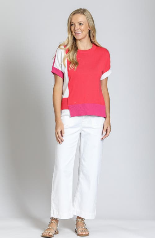 Apny Colorblock Asymmetric Cotton Sweater In Pink Multi