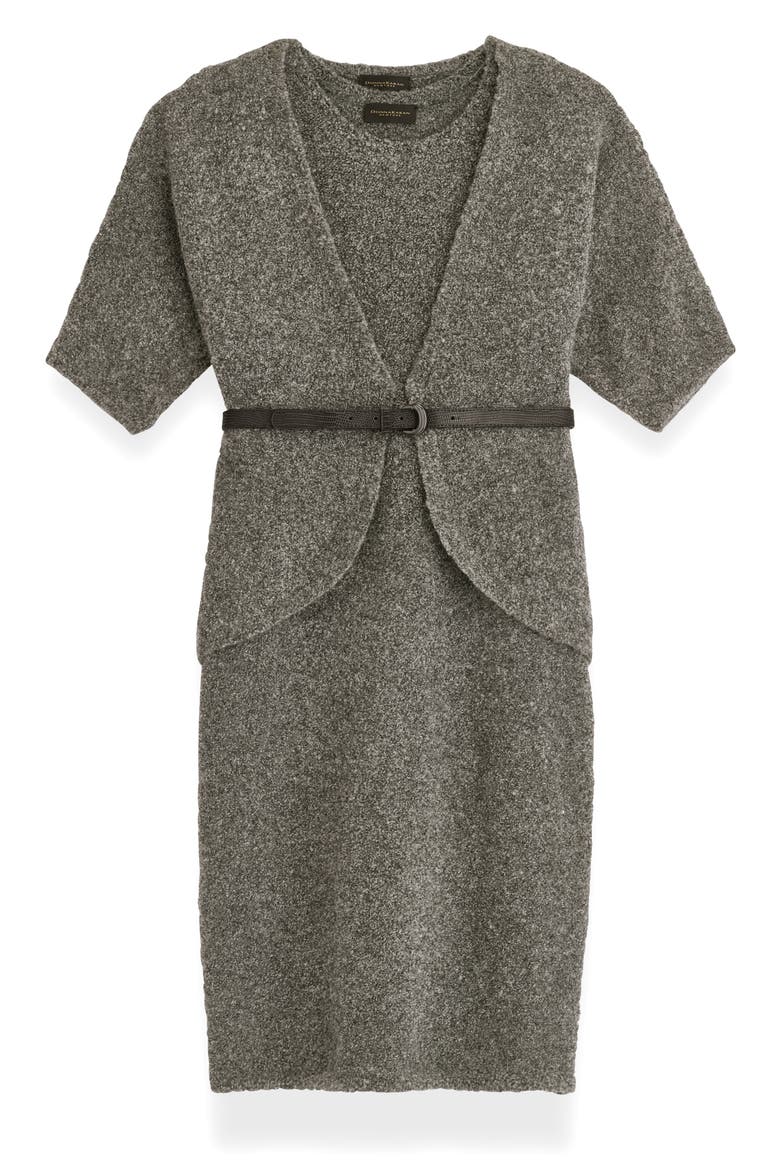Bouclé Cardigan & Sheath Dress Set, Alternate, color, TIN HEATHER