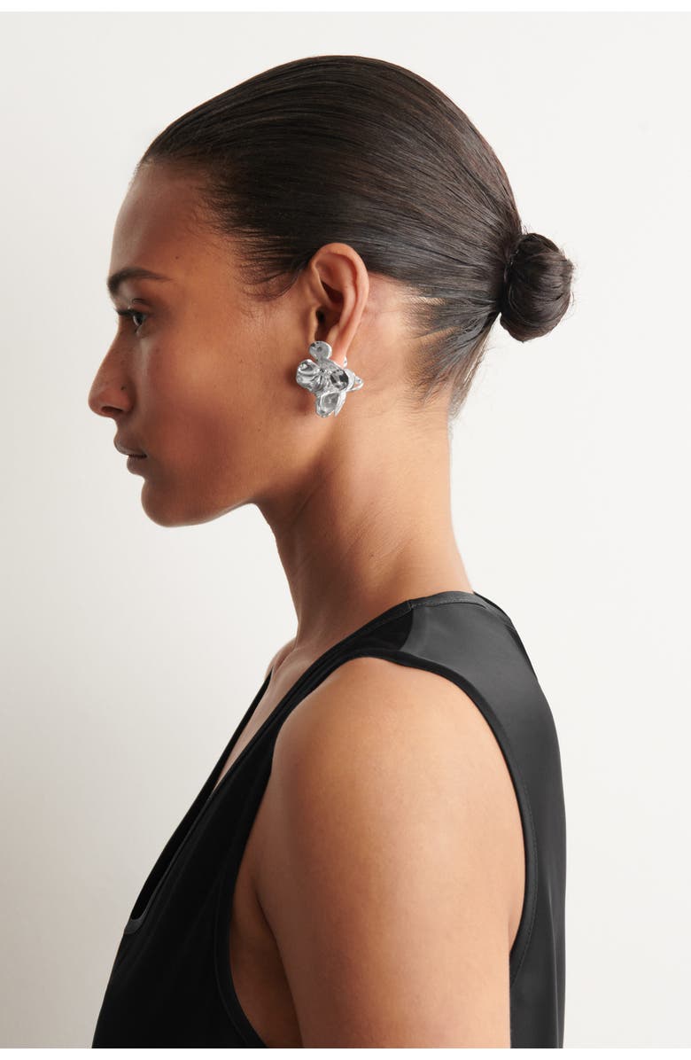 COS Mismatched Floral Earrings, Alternate, color, Silver