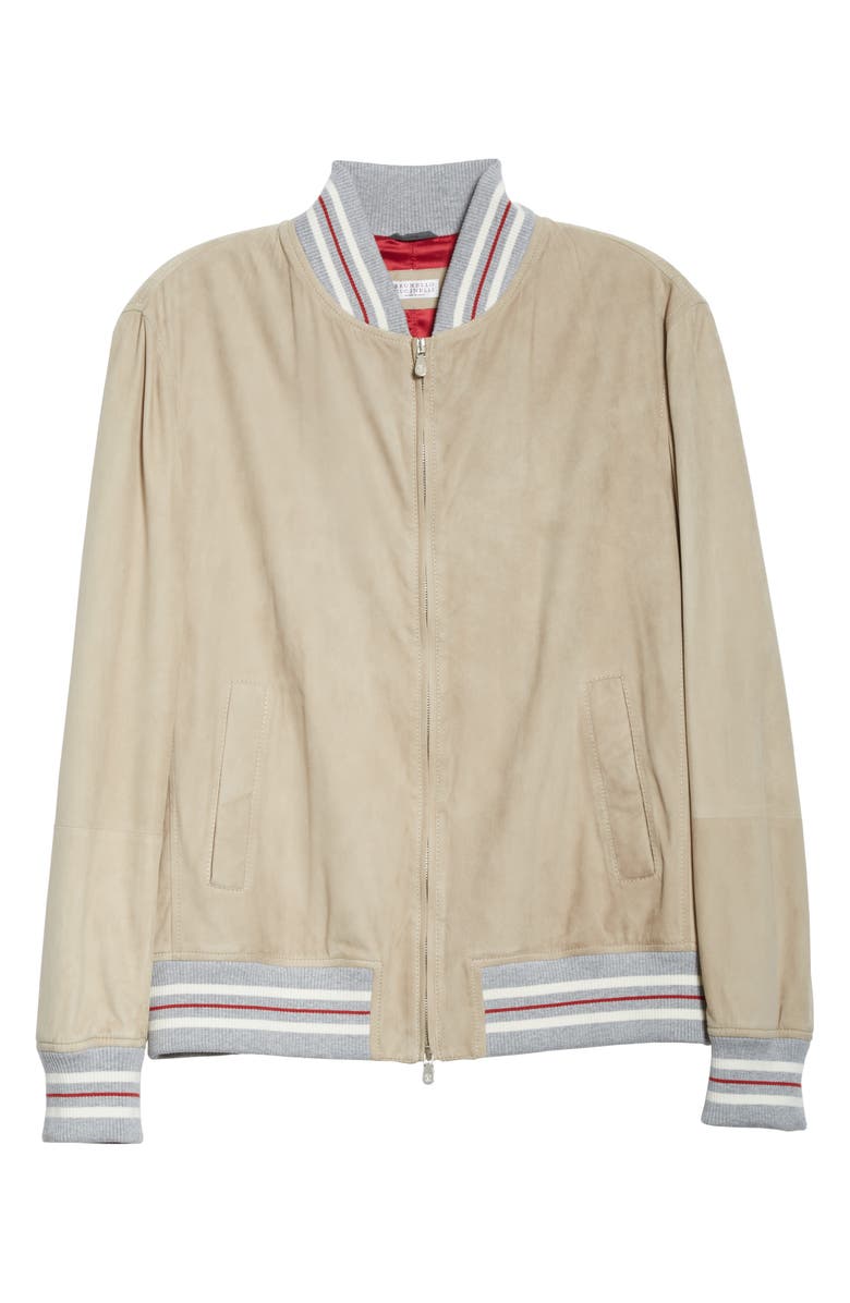 Brunello Cucinelli Suede Bomber Jacket, Alternate, color, 