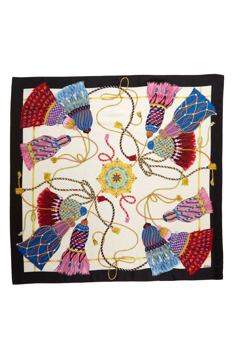 Echo Heritage Tassel Print Square Silk Scarf, Alternate, color,