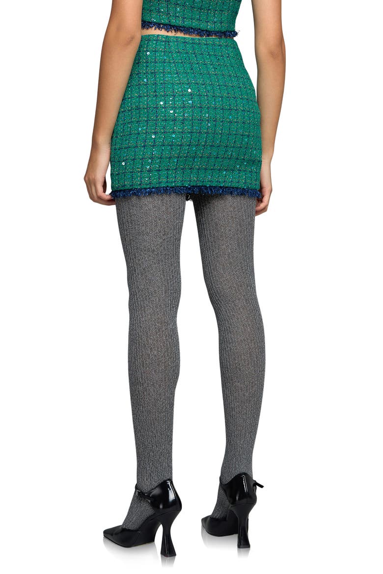 Premium Fringe Edge Sequin Tweed Miniskirt, Alternate, color, GREEN/ NAVY
