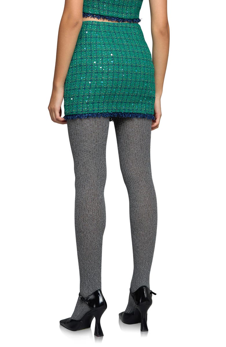 Endless Rose Premium Fringe Edge Sequin Tweed Miniskirt, Alternate, color, Green/ Navy