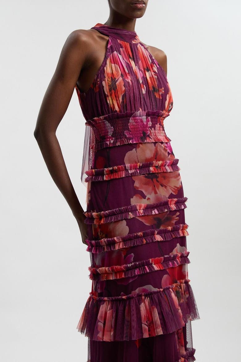 Floral Tulle Maxi Dress, Alternate, color, Purple