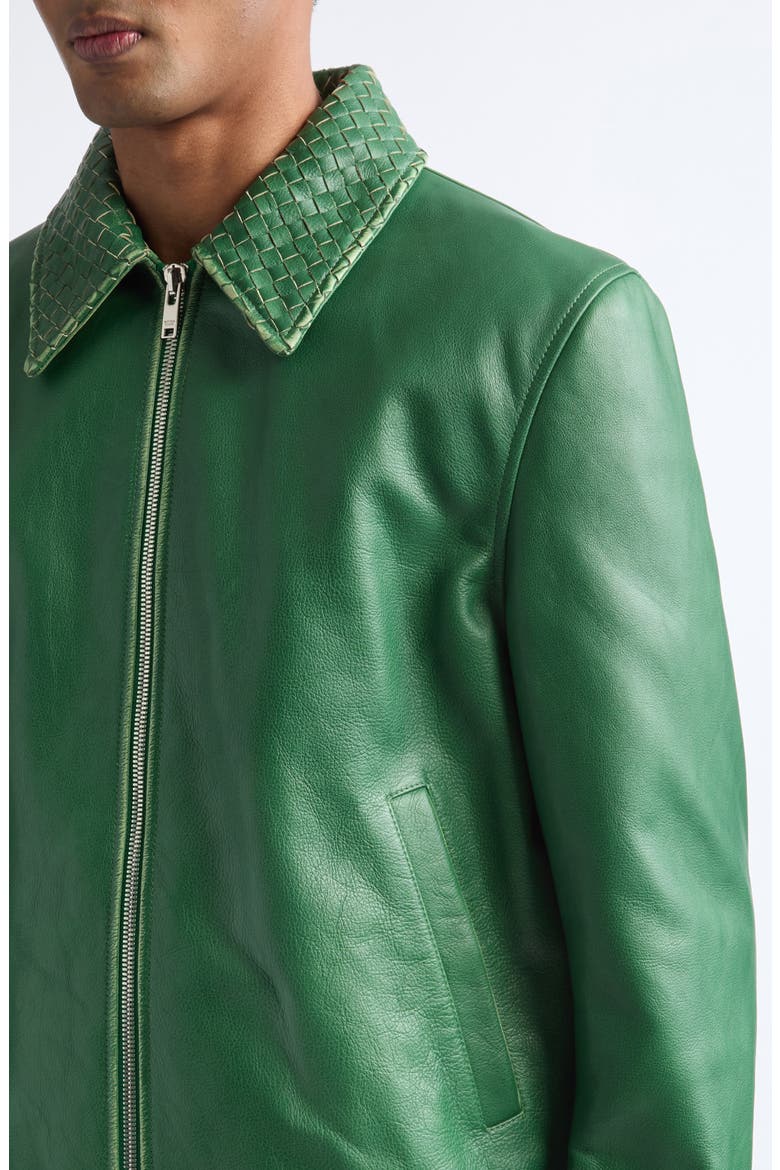 Vintage Effect Intrecciato Collar Leather Jacket, Alternate, color, 3086 MALACHITE