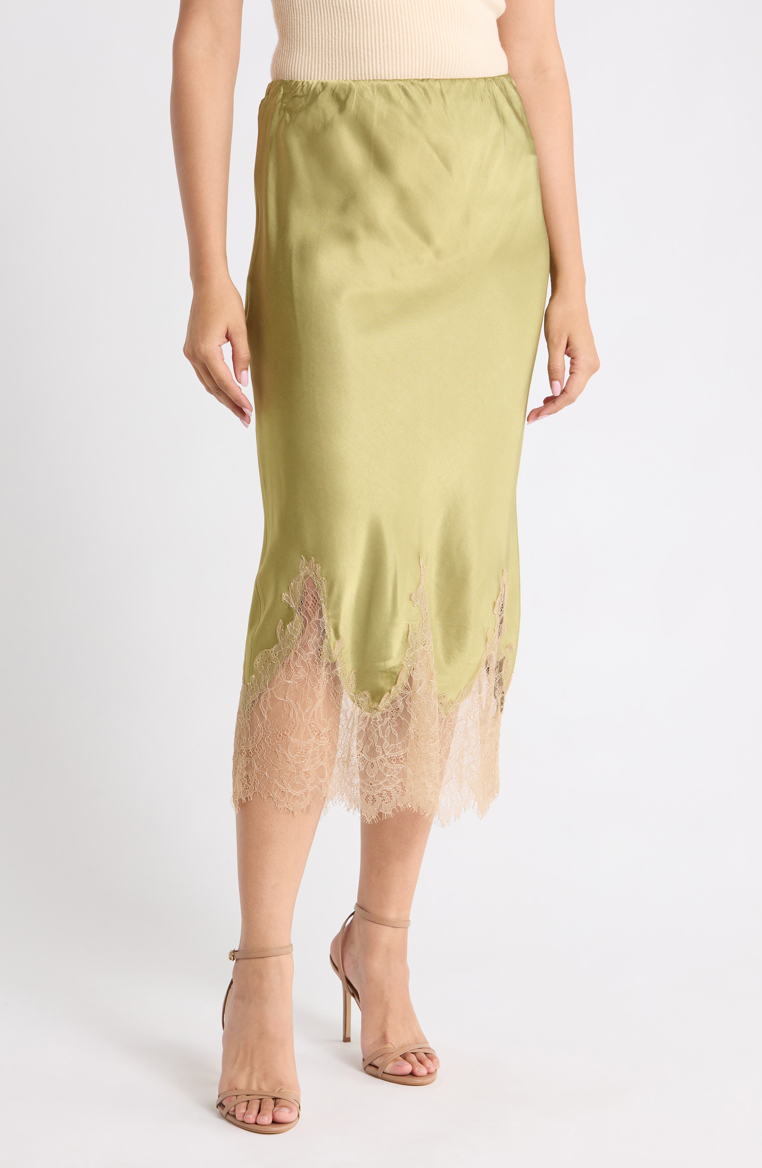 Lace Trim Satin Slip Skirt