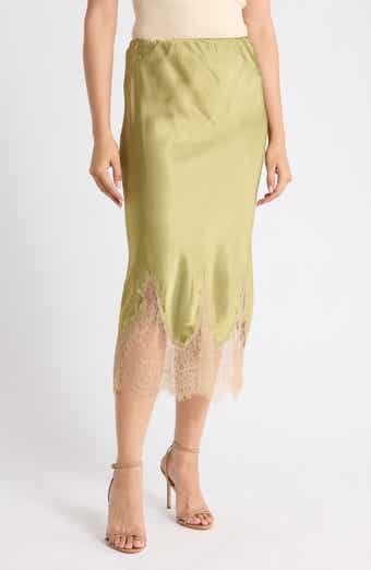 Lace Trim Satin Slip Skirt