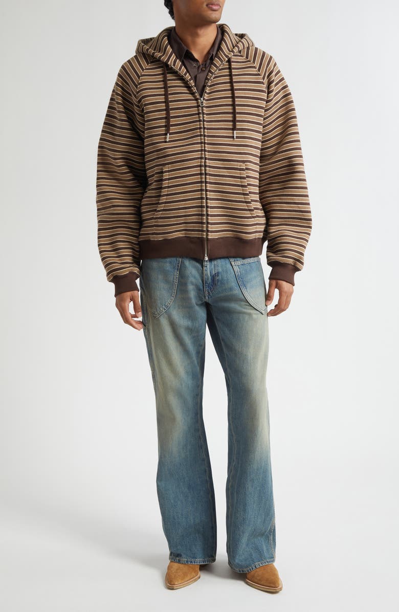 STOCKHOLM SURFBOARD CLUB Ace Stripe Raglan Sleeve Zip Hoodie, Alternate, color, Brown