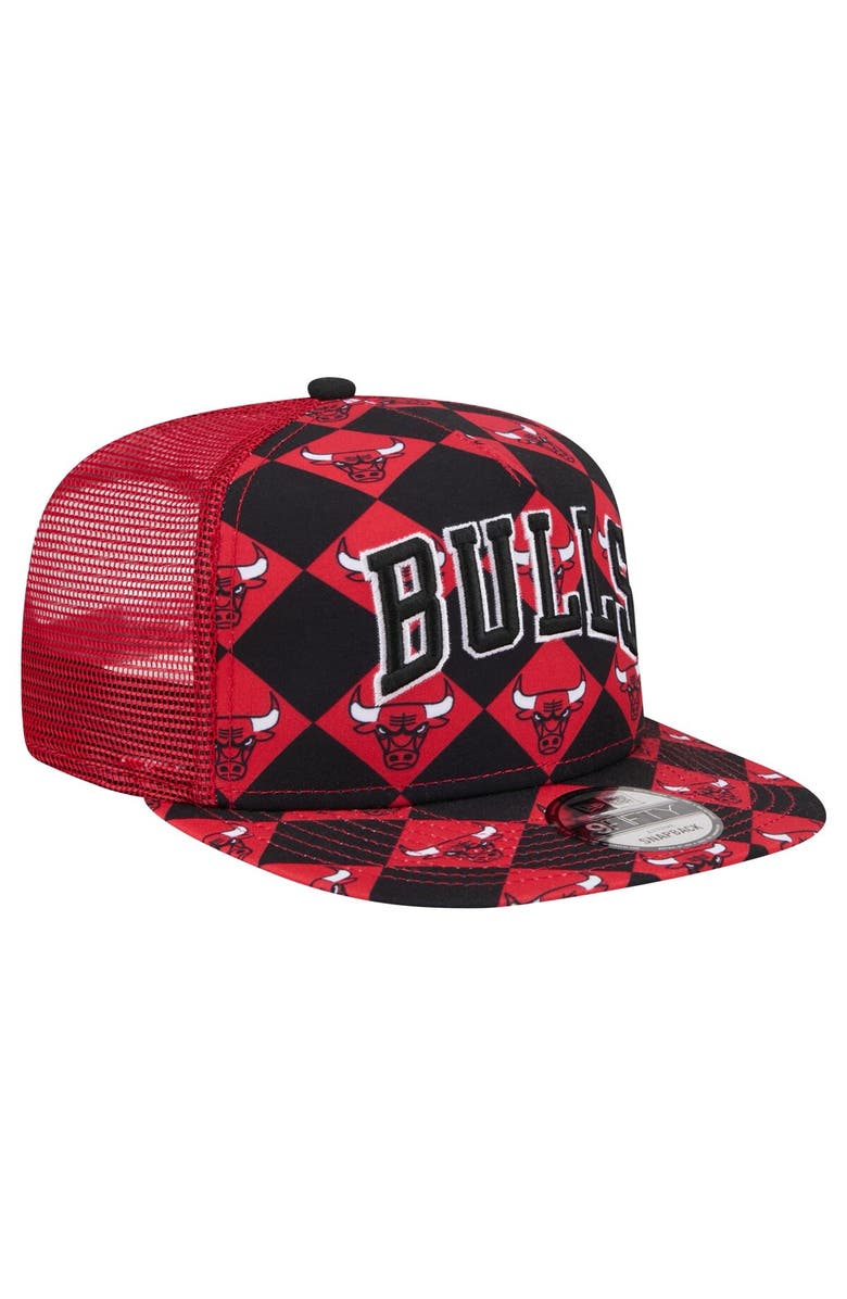 New Era Men's New Era Red Chicago Bulls Seeing Diamonds A-Frame Trucker 9FIFTY Snapback Hat, Alternate, color, 
