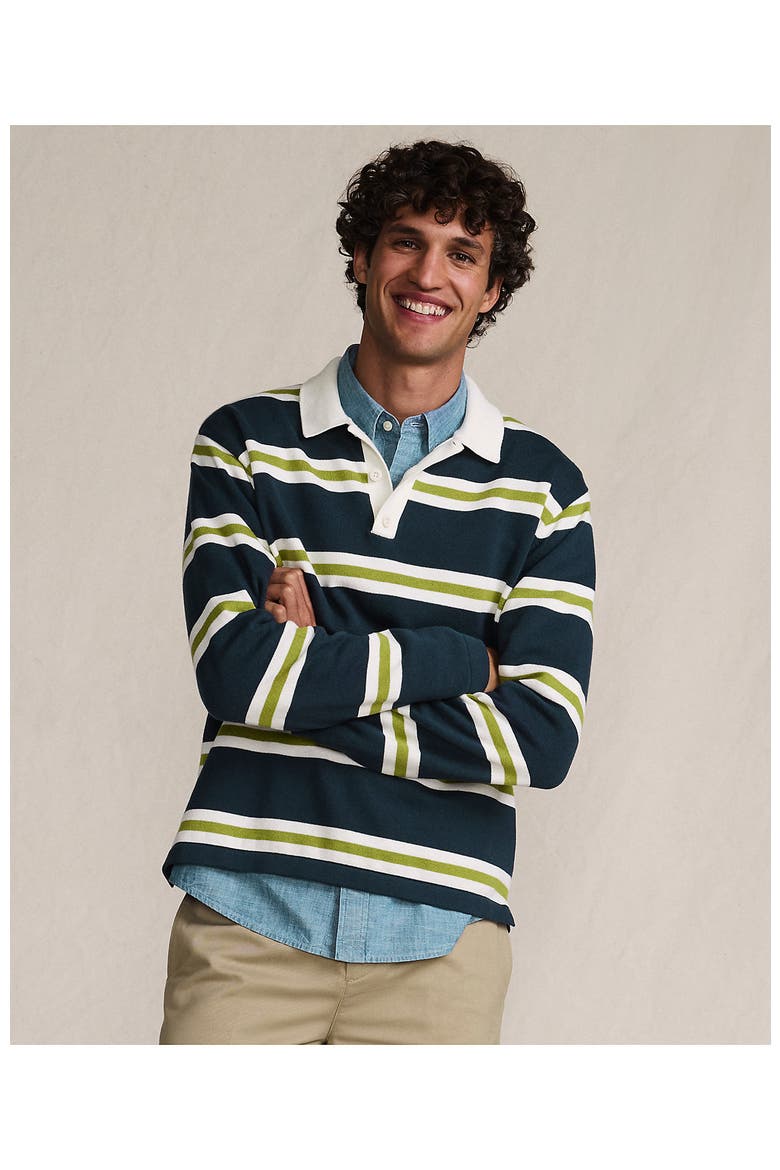 Long Sleeve Cotton Rugby Sweater Polo, Alternate, color, French Navy/Lime Stripe