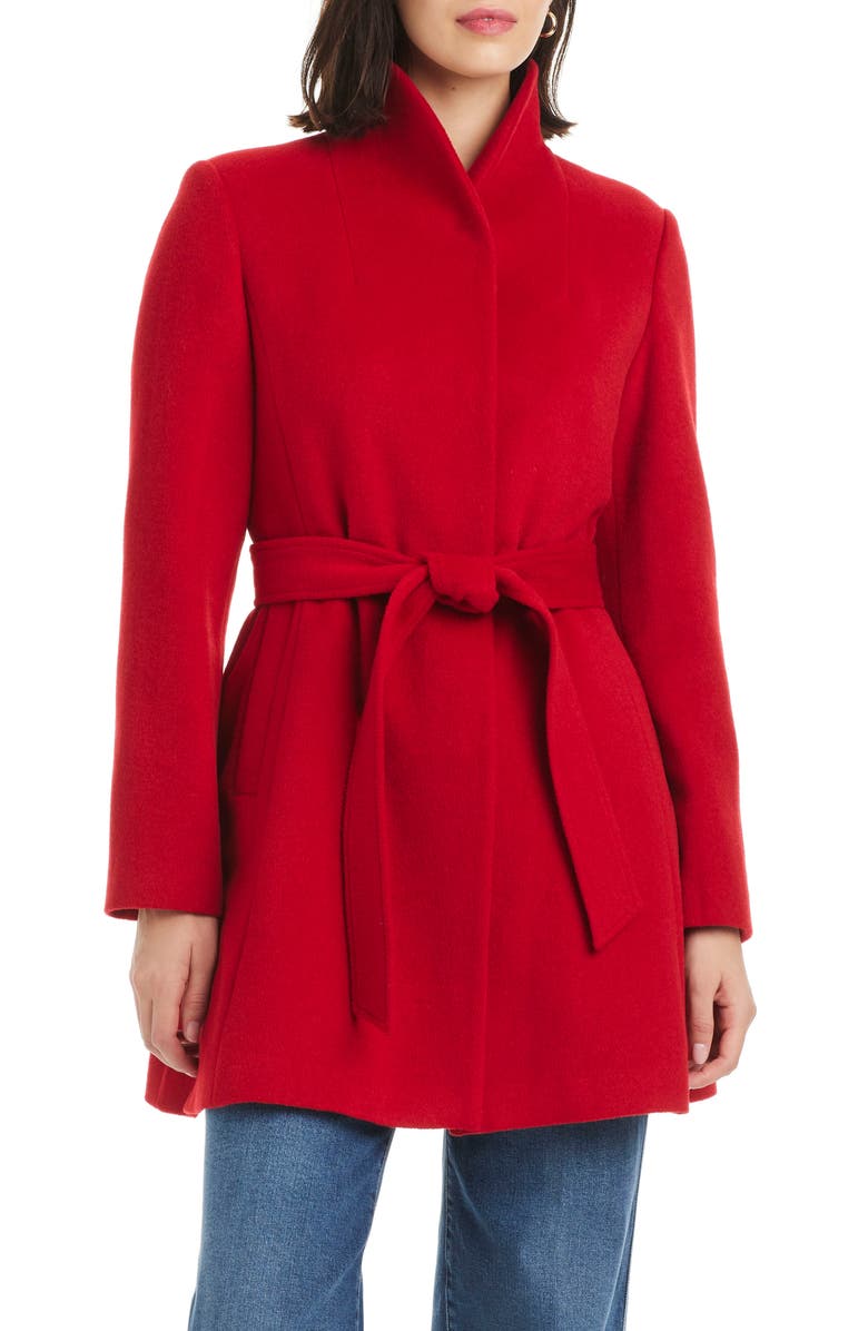 Kate Spade New York high neck belted coat, Alternate, color, Classic Red