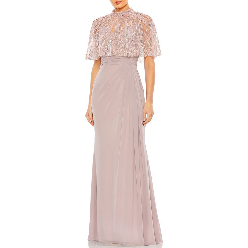 Mac Duggal Sleeveless Gown With Embellished Cape In Rose
