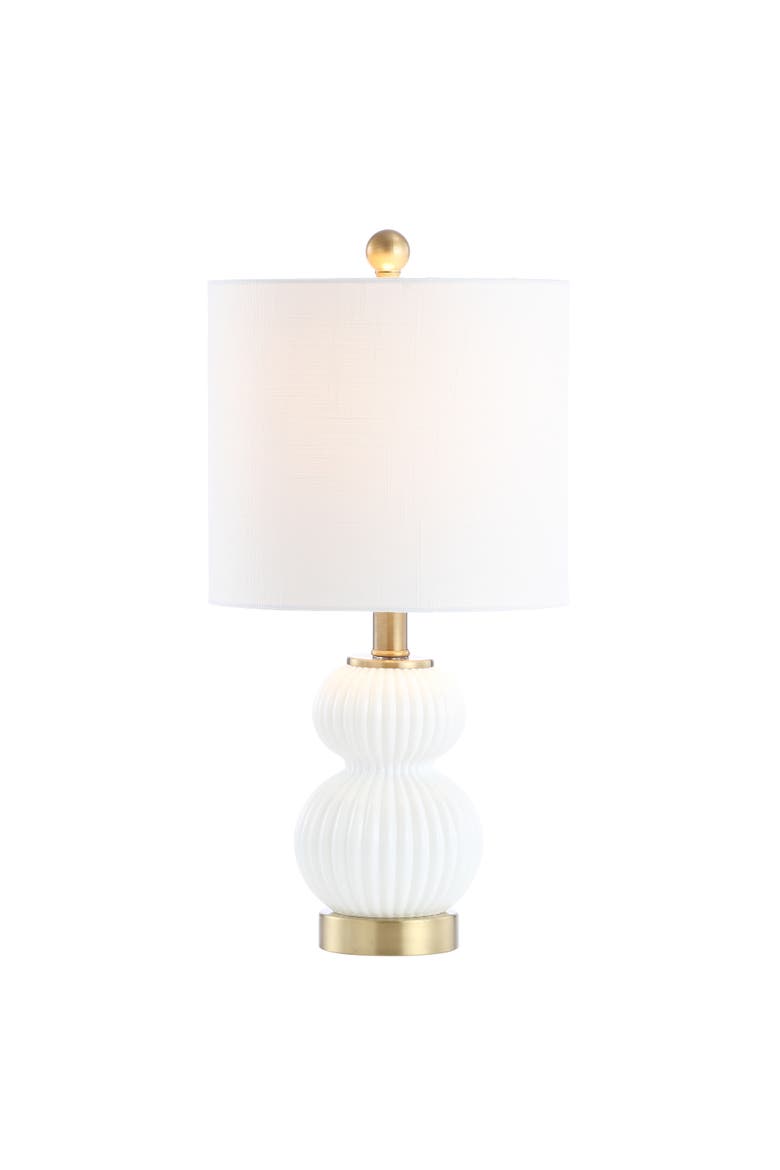Daphne Ribbed Metal/Glass LED Table Lamp, Main, color, White/Brass Gold