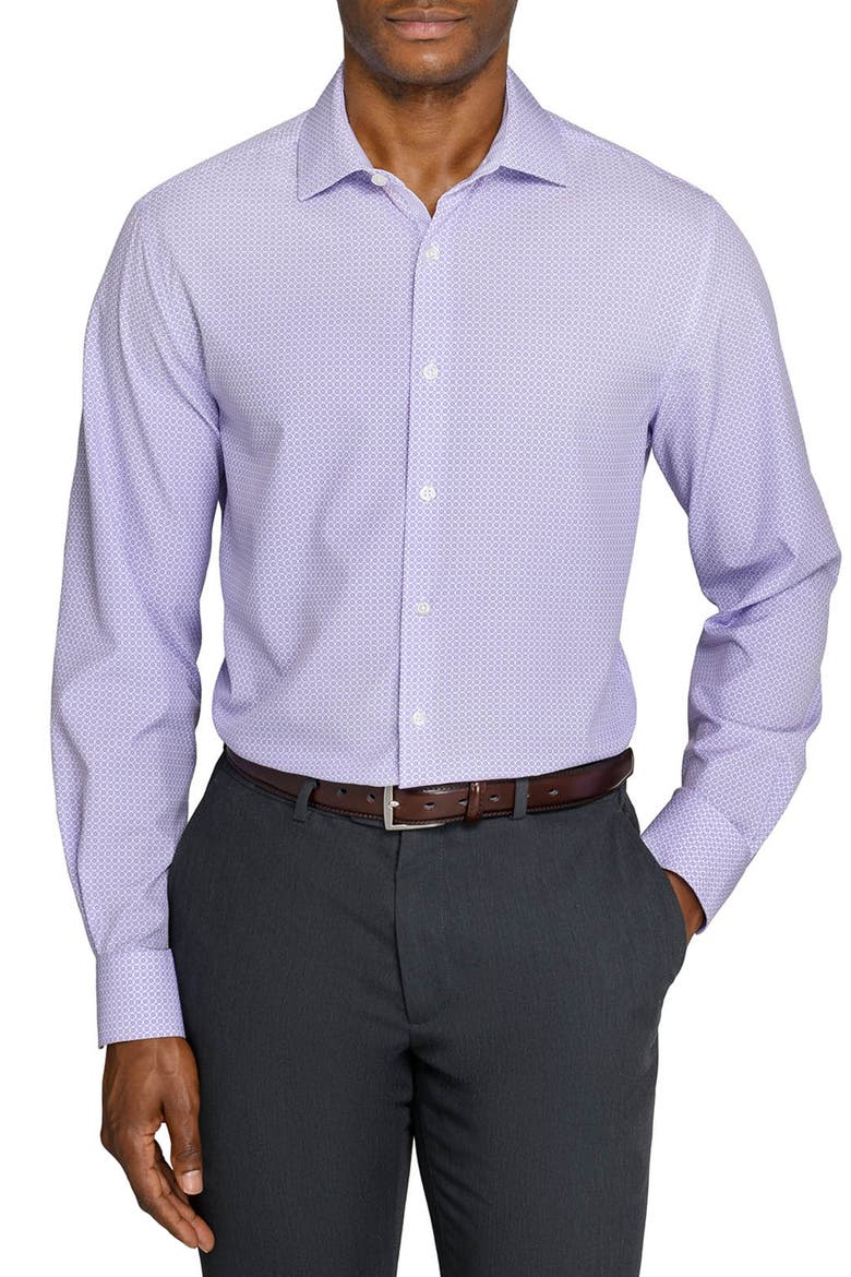 Regular Fit Micromedallion Performance Dress Shirt, Main, color, WHITE/ PURPLE