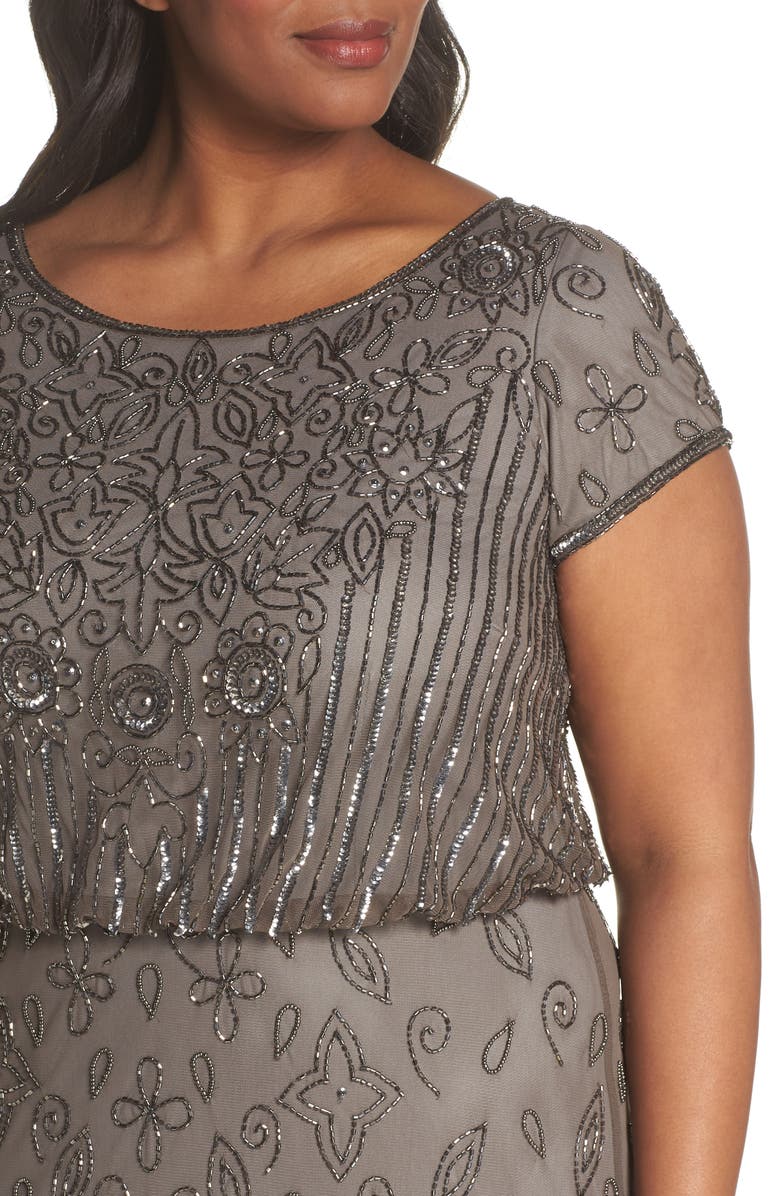 Adrianna Papell Beaded Blouson Gown, Alternate, color, 