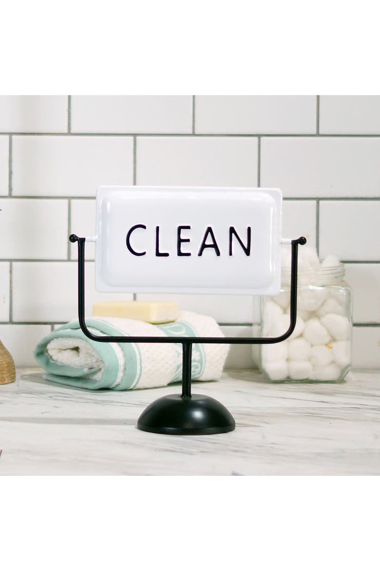 Metal White Reversible Clean Dirty Sign, 11 Inch Tabletop Laundry Sign, Alternate, color, White