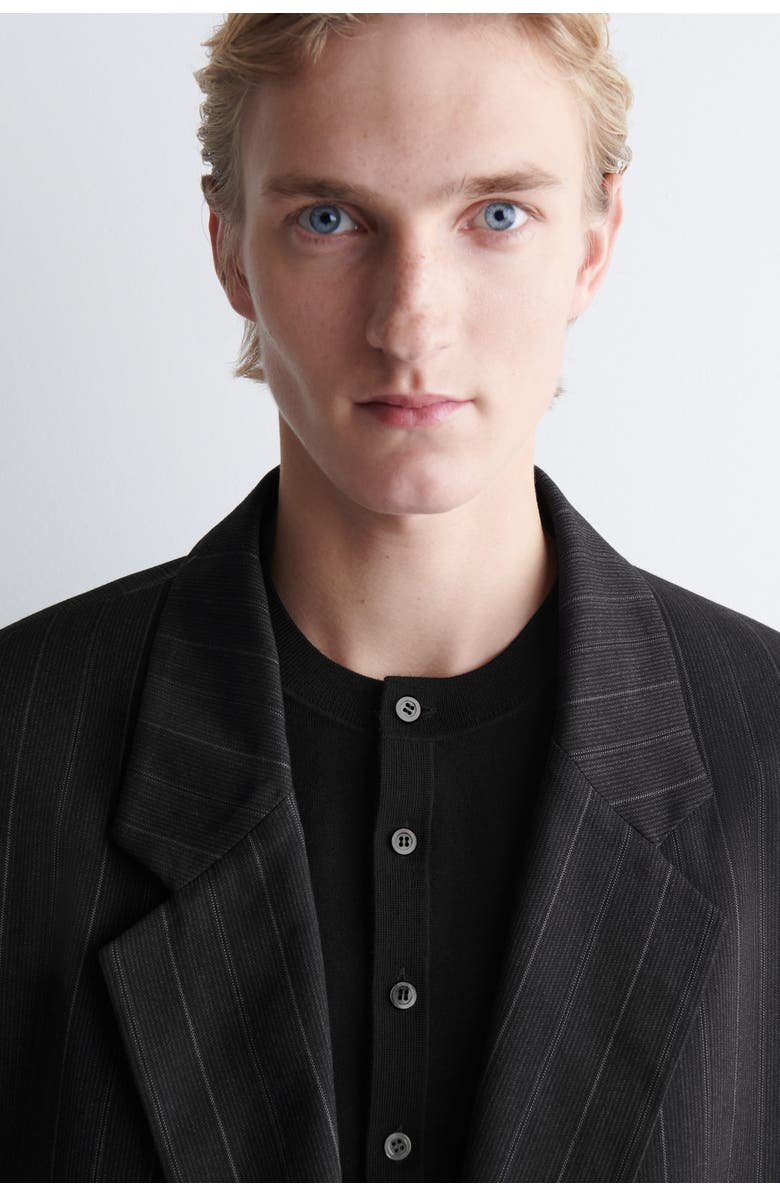 COS Slim Merino Wool Henley Top, Alternate, color, Black