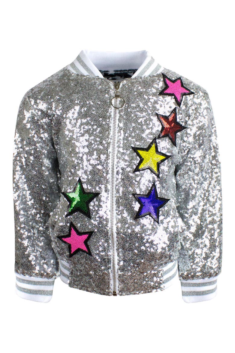 Girls Unicorn Sequin Bomber, Main, color, SILVER