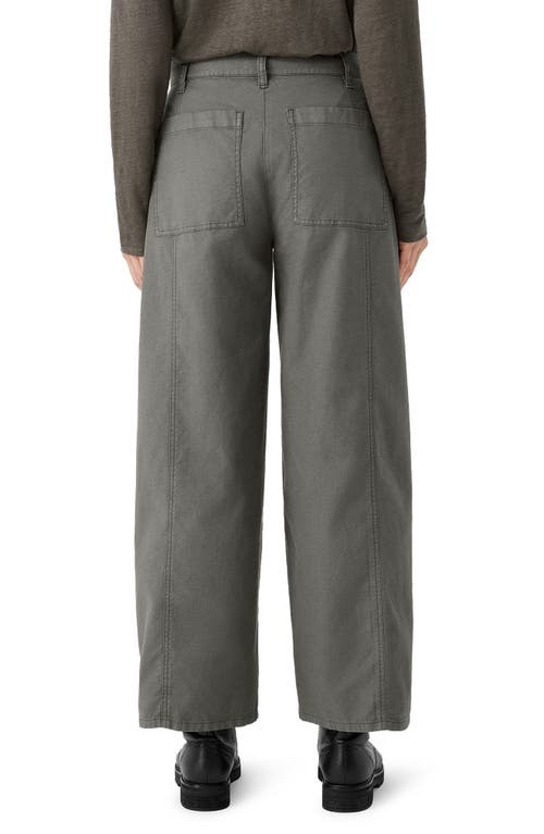 Eileen Fisher Cropped Wide-leg Hemp-cotton Pants In Green