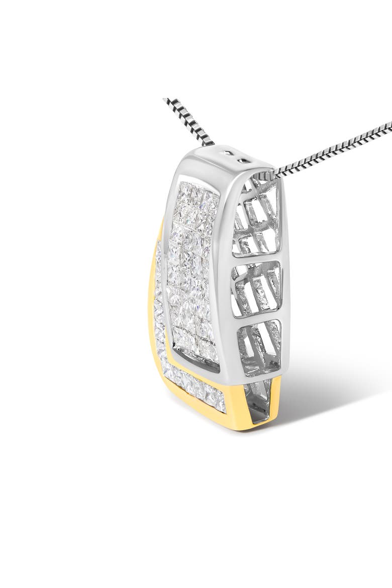 14K Gold 1.0 Cttw Princess Cut Diamond Foldover Box Pendant Necklace, Alternate, color, YellowWhite