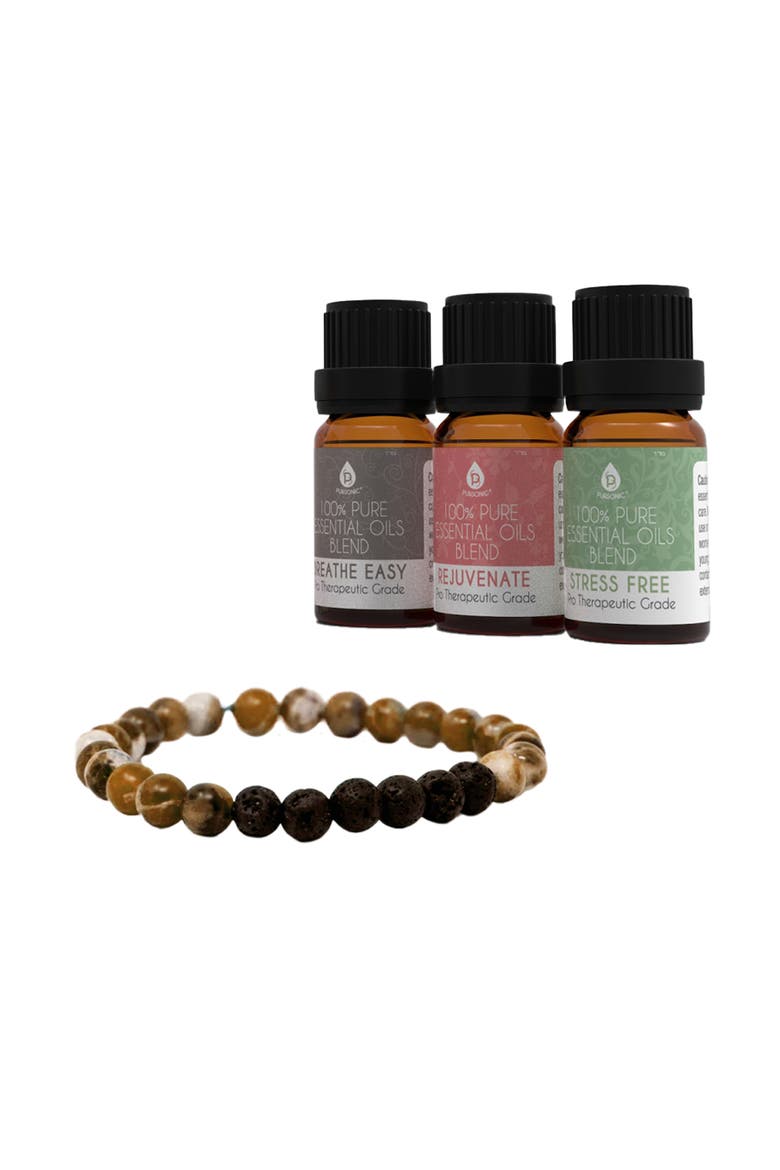 Lava Stone Bracelet & Pure Essential Oils Set, Main, color, Multicolor