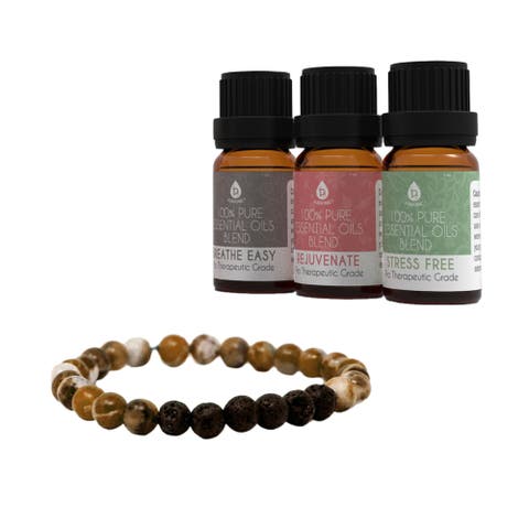 Aromatherapy Bliss Bundle Lava Stone Bracelet + Pure Essential Oils.