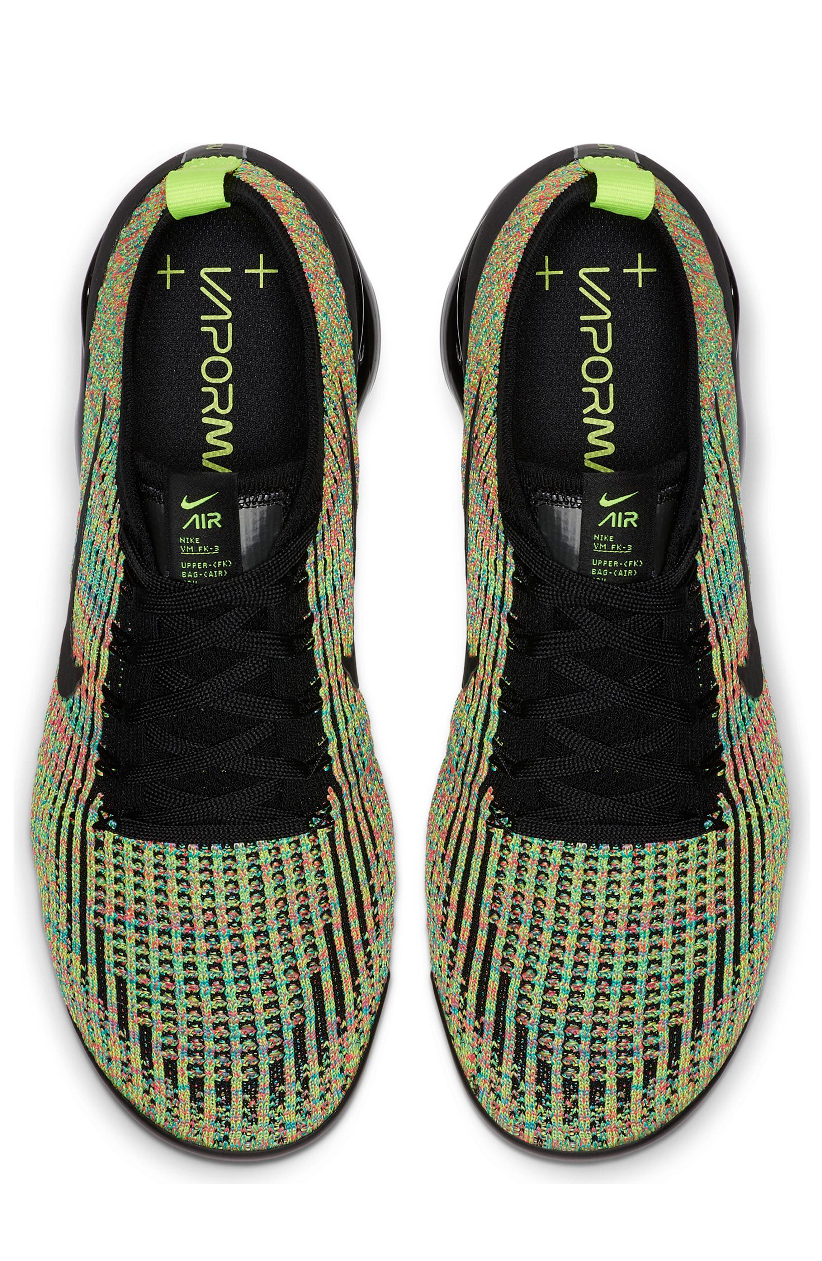 Air VaporMax Flyknit 3 Running Shoe, Alternate, color, BLACK/ VOLT/ BLUE LAGOON