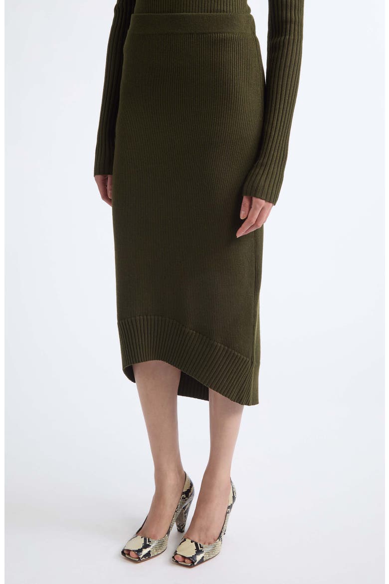 Fitted Rib Wool Blend Midi Skirt, Alternate, color, MARSH GREEN