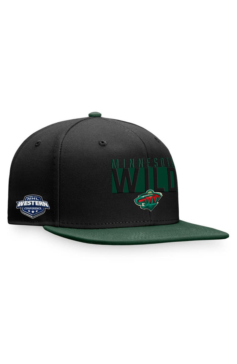FANATICS Men's Fanatics Branded Black/Green Minnesota Wild Fundamental Colorblocked Snapback Hat, Main, color,