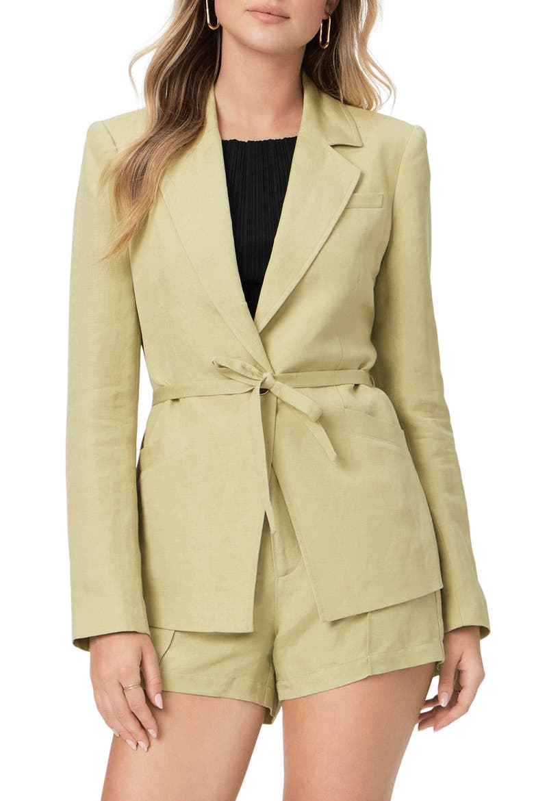 Genova Tie Waist Linen Blend Blazer, Main, color, PALEOLIVE
