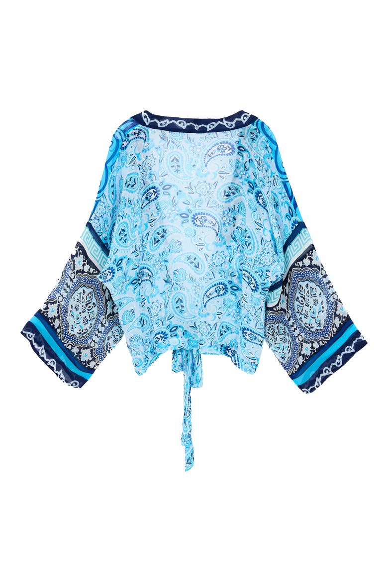 Paisley Tie Front Tunic, Alternate, color, BLUE